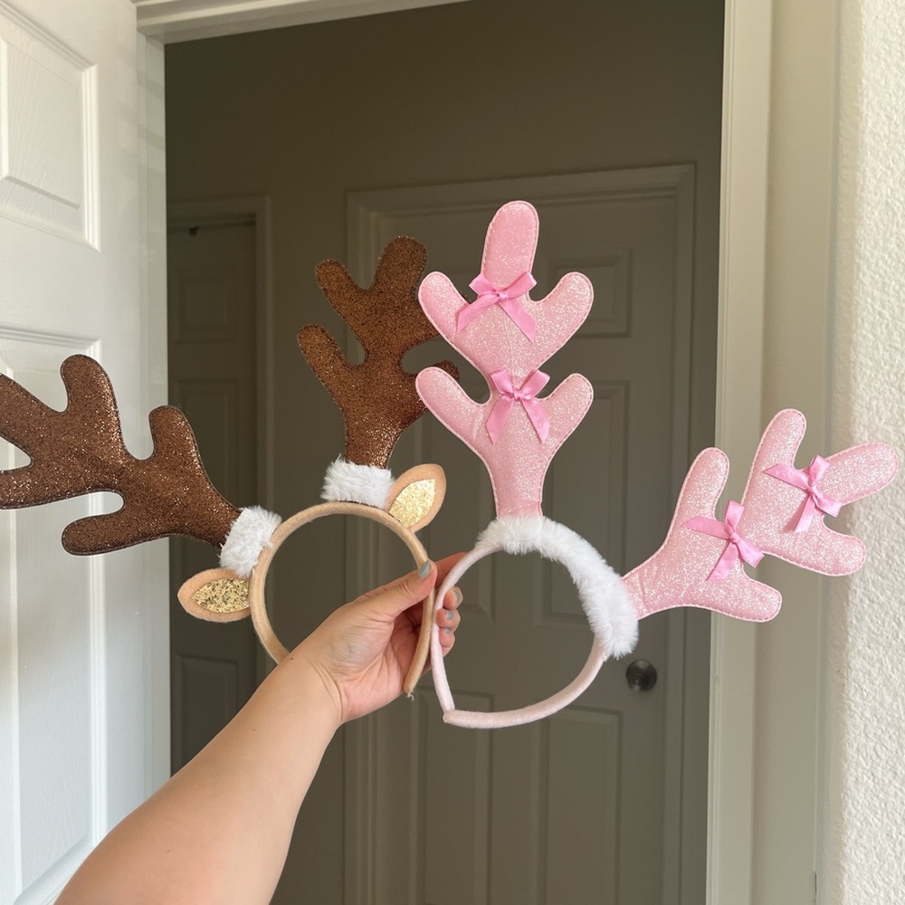 Matching Couple Brown& Pink Glitter Reindeer Ears